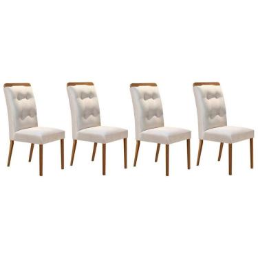 Imagem de Cadeira Sala de Jantar Imperatriz Madeira Kit 4 Un Capuccino - Veludo Creme - Rufato