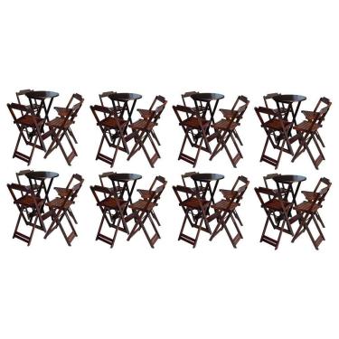 Imagem de Kit 8 Jogos De Mesa Bistrô De Madeira Com 4 Cadeiras Dobravel Imbuia - Marrom