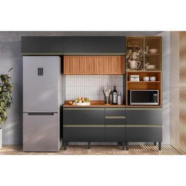 Imagem de Cozinha Completa Proença 4 Peças (2aéreos+1balcão+1paneleiro) C4p198 Nogueira-carbono Prime Tx - Demóbile