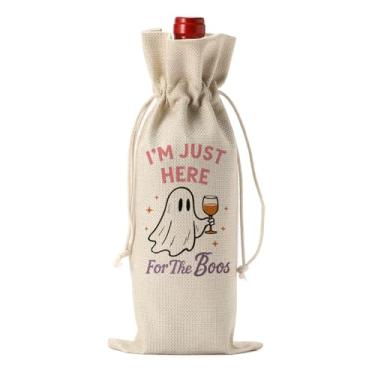 Imagem de DIENGDAED Saco de vinho de Halloween, capa de garrafa, fantasma fofo, sacolas de presente de aniversário, decorações de festa para mulheres, homens, seus amigos, degustação de vinhos, festa, presente