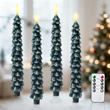 Imagem de Decorações de Natal para ambientes internos, decoração de Natal – Velas sem chamas cônicas operadas por bateria com temporizador remoto, castiçais de Natal, decoração de quarto, cera, conjunto de 4