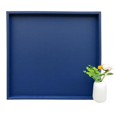 Imagem de Galopgen Bandeja otomana retangular de 64 x 63 cm | Couro PU texturizado, à prova d'água e resistente ao calor para mesas de café/jantar, sofá, cama, entretenimento e festa (azul marinho, 63,5 x 63,5