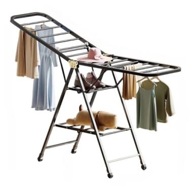 Imagem de Varal de Roupas 1,8m 3 Andares Aço Carbono Dobrável com Rodízios Tipo Asa para Uso Doméstico(Preto)