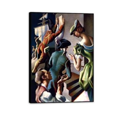 Imagem de Zeichn8u Thomas Hart Benton Impressões em tela pinturas famosas arte de parede Thomas Hart Benton pôster decoração de casa para quarto sala de estar escritório 100 x 70 cm (33 x 28 pol) moldura preta