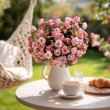 Imagem de 4 pacotes de flores de rosas artificiais para ambientes externos, ramo de rosas com margaridas, flores falsas, resistente a UV, para casa, interior, exterior, jardim, varanda, janela, caixa, varanda