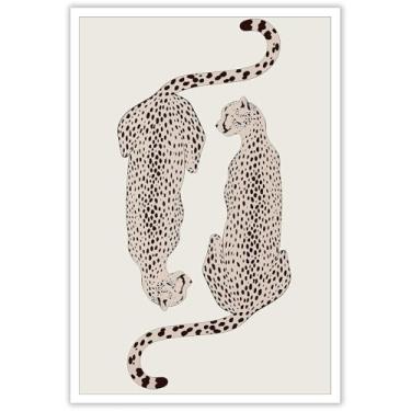 Imagem de Arte de parede em tela de guepardo moderno pôster retrô de leopardo, estampa divertida de dopamina, animal da selva, pintura estética minimalista para quarto, dormitório, decoração de apartamento