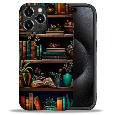 Imagem de FKBRCL4U Capa para iPhone 16 Pro Max, capa protetora híbrida de silicone fosco de 2 camadas para meninas, mulheres, estante de livros, plantas, estampa de fantasia para iPhone 16 Pro Max