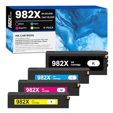 Imagem de Lezzo Cartucho de tinta 982X pacote com 4 cartuchos de tinta de alto rendimento T0B30A T0B27A T0B28A T0B29A para tinta HP 982X para impressora PageWide Enterprise Color 765dn Flow MFP 785f 785zs MFP