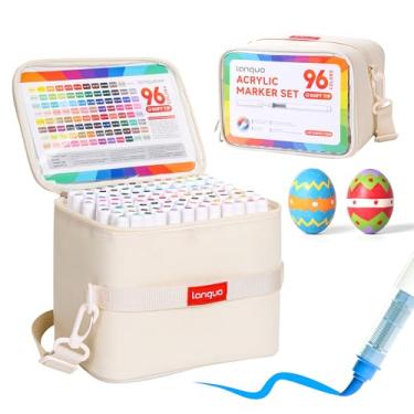 Imagem de YV-cozx Marcador de acrílico de 96 cores com bolsa de transporte, canetas marcadoras de tinta com ponta de pincel macio para vidro, metal, pedra, cerâmica, materiais de arte DIY para iniciantes