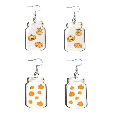 Imagem de Brincos de acrílico para Halloween, brincos de esqueleto fantasma, resina transparente, abóbora, joia engraçada de Halloween para mulheres, Medium, Metal, Sem pedra preciosa