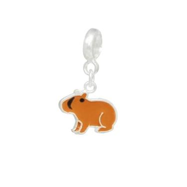 Imagem de Berloque Capivara Banhado a Prata, Pingente em Forma de Animal, Laranja e Prata, para Pulseiras e Colares
