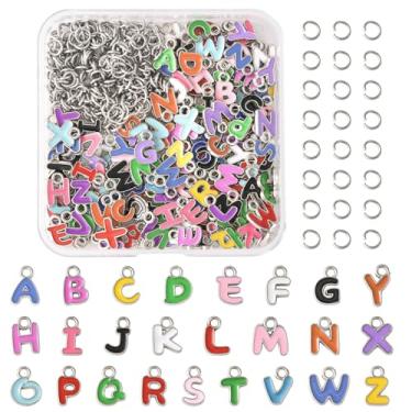 Imagem de MakemadeDIY 104-200 peças pingentes de letras coloridas esmaltadas maiúsculas A-Z dourado/prata pulseiras do alfabeto colares pingentes pingentes com 104-200 peças anéis abertos para fazer joias, Liga
