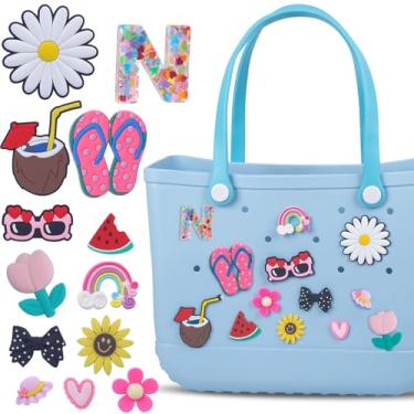 Imagem de LA KEN DU Conjunto de pingentes de letras para bolsa Bogg, 13 peças de pingentes de bolsa de praia compatíveis com acessórios de bolsa Simply Southern Bogg, Large, Pvc, PVC