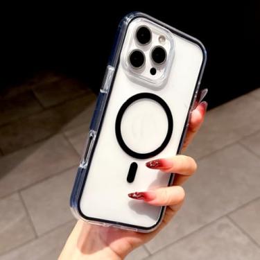 Imagem de IRTGFG Capa de carregador sem fio luxuosa e transparente de TPU macio para iPhone 15 Pro (para iPhone 15 Pro/preto)