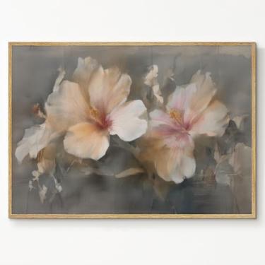 Imagem de Arte de parede de flor abstrata imagem floral de fazenda florescendo arte floral retrô arte de parede flores rosa vintage pintura a óleo preto marrom pôster abstrato decoração sala de estar 40,6 x 61