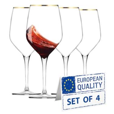 Imagem de Biandeco Conjunto de 4 taças de vinho de aro dourado com haste longa, vidro elegante e transparente para vinho, cálices dourados duráveis 24k, 470 ml