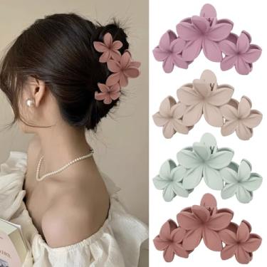 Imagem de 4 peças de grampos de cabelo para mulheres, grampos de cabelo com flores, grampos de garra fofos, grampos de cabelo de plumeria, flores havaianas, grampos de cabelo para cabelo grosso, clipe de garra