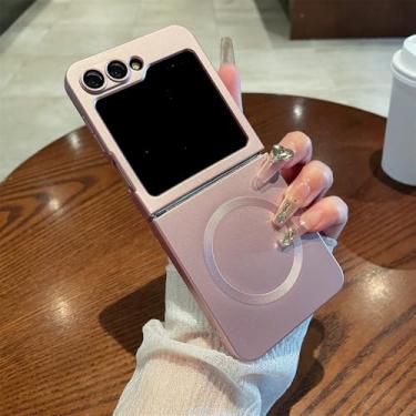 Imagem de Capa de telefone magnética de luxo lisa metálica para Samsung Z Flip 6 5 4 3 Flip5 ZFlip5 Flip3 Flip6 capa de proteção de lente completa, ouro rosa, para Samsung Z Flip 6