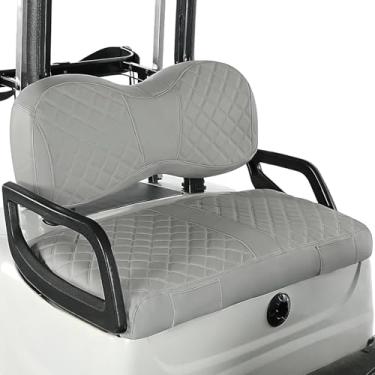 Imagem de CHENGWEI Capas de assento de carrinho de golfe para assento dianteiro padrão Yamaha G29, couro, fivelas ajustáveis e cordão, sem necessidade de pregos (cinza claro)