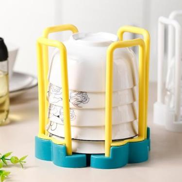 Imagem de Escorredor de pratos expansível – Suporte giratório ajustável, suporte de secagem e armazenamento de cozinha de moldura aberta (azul e amarelo)