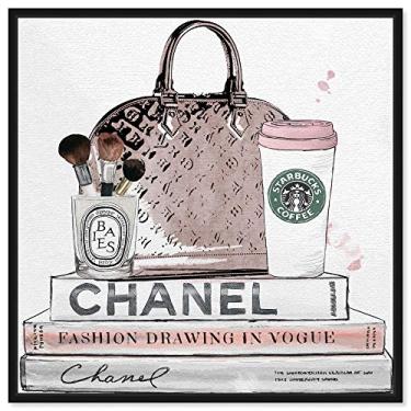 Imagem de The Oliver Gal Artist Co. Arte de parede emoldurada moderna e glamourosa impressões em tela 'Blush and Make Up Brush' bolsas decoração de casa, 40,64 cm x 40,64 cm, rosa, rosa