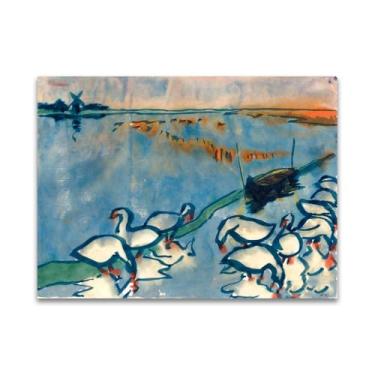 Imagem de RYLJCZ Pinturas famosas abstratas. Pôsteres e impressões de arte de Emil Nolde (Um lago com gansos). Reprodução em tela. Quadro decorativo para sala de estar. (55 x 72 cm (21,6 x 28,3 pol)/sem moldura
