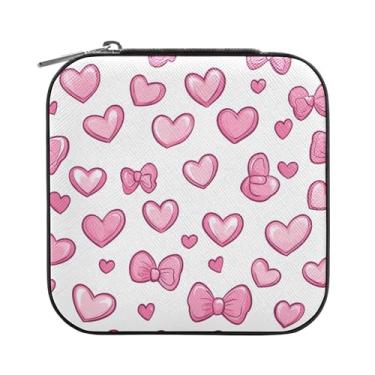 Imagem de SEHANY Caixa de joias personalizada com laço rosa para mulheres, meninas, mini estojo de joias de couro PU, organizador de joias de viagem, caixa de joias para brincos, anéis, colares, presentes para
