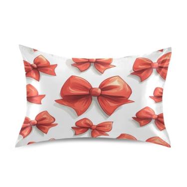 Imagem de Blueangle Fronha de cetim com laço vermelho para cabelo e pele, fronha de seda, tamanho Queen (50,8 x 76,2 cm) - Capas de almofada de cetim refrescantes com fecho de envelope (39)