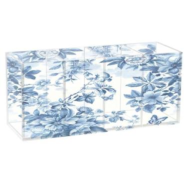 Imagem de SEHANY Lindo porta-canetas de acrílico com flores em aquarela, pássaro, 4 compartimentos, porta-lápis transparente, organizador de pincéis de maquiagem, organizador de papelaria para escritório, casa