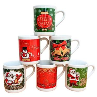 Imagem de Kit Jogo 6 Canecas Natal Porcelana 120ml - Antilope Decor Porcelanas