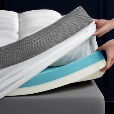 Imagem de Colchão King de camada dupla de 12 cm, almofada de espuma viscoelástica de gel refrescante de 6,3 cm e almofada de colchão de espuma desfiada de 6,3 cm, cobertura extra firme e grossa para alívio da