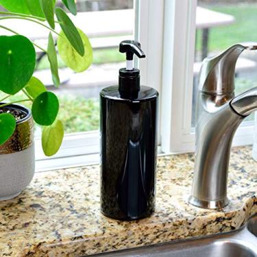 Imagem de 1 pacote de frascos de xampu de plástico vazios pretos de 947 ml, cilindro com bomba à prova de vazamento