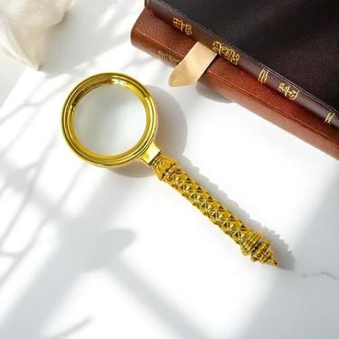 Imagem de Generic 1 lupa de mão com alça decorativa com ampliação de 10 vezes, vidro ABS dourado 6 cm