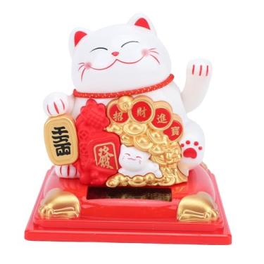 Imagem de Zerodis Estátua do Gato da Sorte Estatuetas Colecionáveis ​​Conjunto de Braços Oscilantes Decorações da Estátua Fortuna Linda Decoração Auspiciosa Branca para Lojas de Carros Mesas de Escritório ou