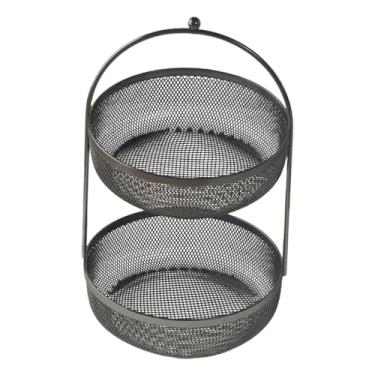 Imagem de Generic Cesta de frutas grande, compacta e multifuncional de dois andares, suporte para frutas, fruteira de metal para cupcakes, pão e batata, Preto