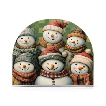 Imagem de Qilmy Bonito suporte de guardanapo de boneco de neve de Natal para mesas, porta-guardanapos de papel de placa acrílica elegante, dispensador de papel de seda independente moderno para jantar, sala de