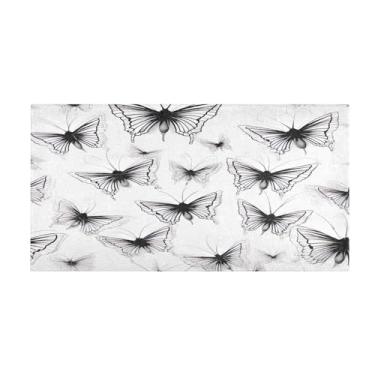 Imagem de WELLDAY Tapete de banho, tapete de banho macio absorvente antiderrapante, tapetes de banho preto e branco borboletas para banheiro, sala de estar, quarto, casa, chão, secar rapidamente, lavável na