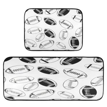 Imagem de STAYTOP Conjunto de 2 tapetes de cozinha de rúgbi preto e branco, tapetes de cozinha e tapetes de porta, festas de fim de ano, casa de fazenda rural, tapete para casa e cozinha