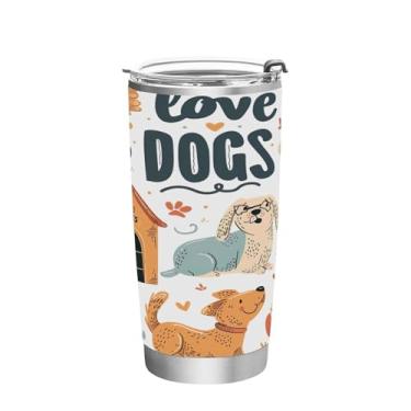 Imagem de Wassud Funny Dogs Copo de 590 ml com tampa e canudo de aço inoxidável parede dupla copo isolado caneca de café de viagem para bebidas frias e quentes