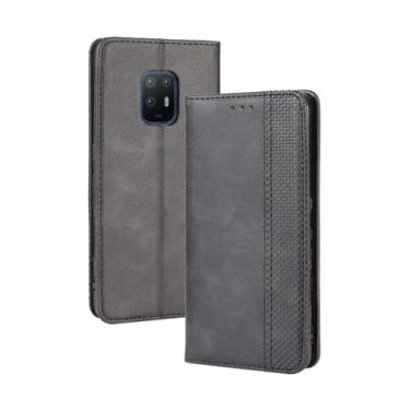 Imagem de Capa flip de couro para Fujitsu Arrows 5G,Flip magnético retro,Caso de telefone de couro PU,Design de carteira com 3 slots de cartão e 1 clipe de dinheiro -Black