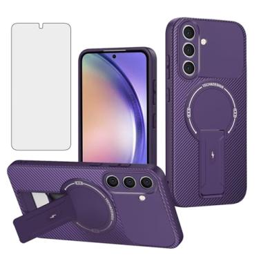 Imagem de Asuwish Capa de telefone para Samsung Galaxy A54 5G Capa magnética de fibra de carbono com protetor de tela de vidro temperado e suporte protetor de celular macio acessórios A545G A 54 54A 4G G5 SM