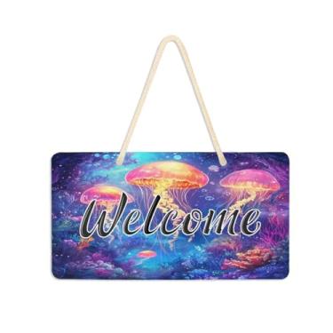 Imagem de Burbuja Placa de boas-vindas de água-viva para porta da frente, placa de boas-vindas de PVC para decoração de férias de casa de fazenda, 15 x 28 cm