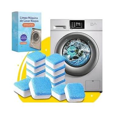 Imagem de Kit 10 Pastilhas Limpa Máquinas de Lavar Roupas Efervescentes Antibacterianas Limpeza e Higienização para Todas as Maquinas de Lavar Roupas com Tampa Frontal ou Superior (Conjunto com 10)