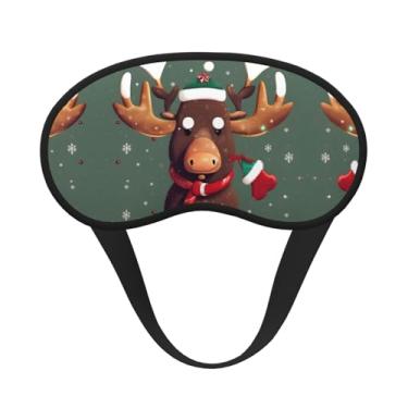 Imagem de Máscara de dormir engraçada com estampa de cabeça de alce de Natal, máscara para os olhos, macia, leve, para dormir, meditação, viagem, ioga