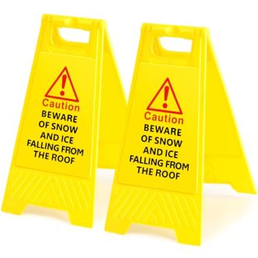 Imagem de Geetery 2 peças Caution Beware of Snow and Ice Falling from the Roof Sign Two Sided Folding Bright Yellow Sinais de aviso para uso comercial