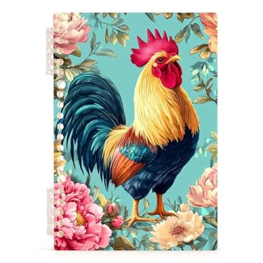 Imagem de Burbuja Caderno Rooster Peonies, papel pautado universitário A5 com 60 folhas, fichário para escritório, 1 pacote