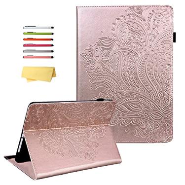 Imagem de UUcovers Capa para Samsung Galaxy Tab A 10.1 2016 modelo antigo (SM-T580/T585/T587, versão sem caneta S) Capa carteira de couro PU com suporte para lápis, flor de pavão rosa