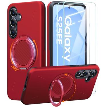 Imagem de JAME Capa para Samsung Galaxy S25 FE, compatível com Magsafe, 2 unidades, protetor de tela, suporte de anel, suporte de suporte, capa protetora de camada dupla à prova de choque para Galaxy S25 FE