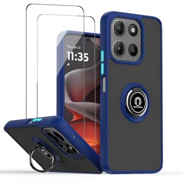 Imagem de QUIETIP Capa compatível com Motorola Moto G15 com protetor de tela, TPU + anel magnético de policarbonato rígido, capa de suporte para carro, azul