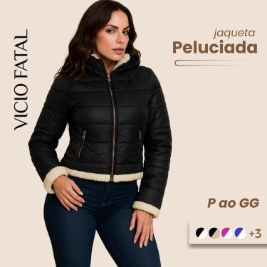 Imagem de Jaqueta Feminina Nylon Forrada Pelinhos Impermeável Peluciada Inverno sem Capuz-Feminino